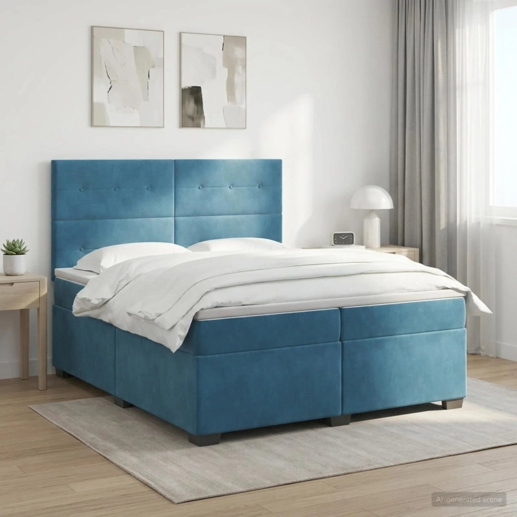 Letto box spring con materasso Blu 200 x 200 cm Velluto 3453714