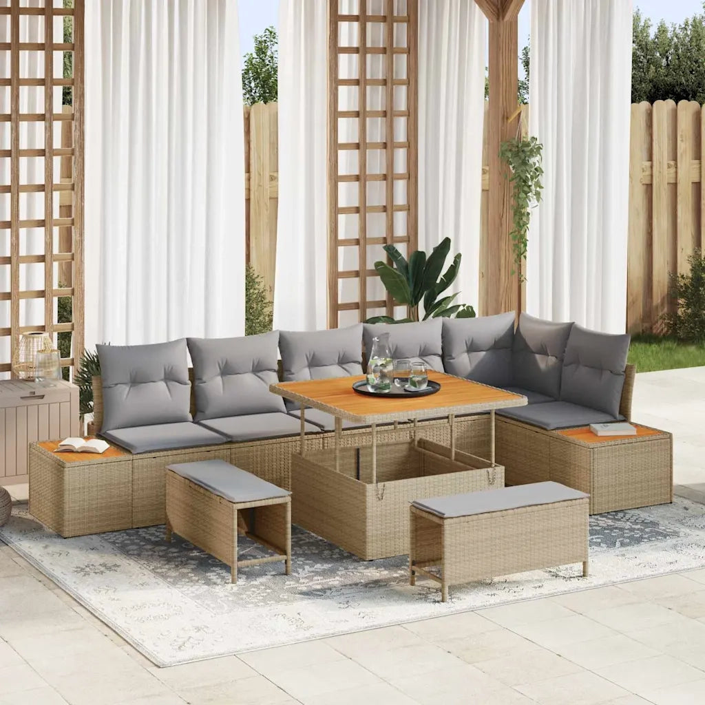 Set Divano da Giardino 9 pcs Beige polyrattan