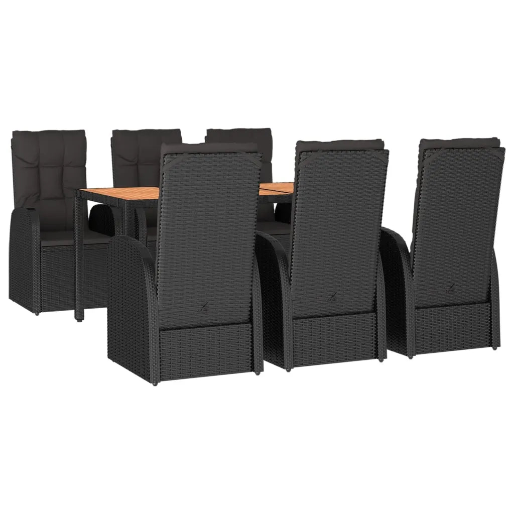 Set da Pranzo da Giardino 7 pz Nero con Cuscini in Polyrattan 3157601