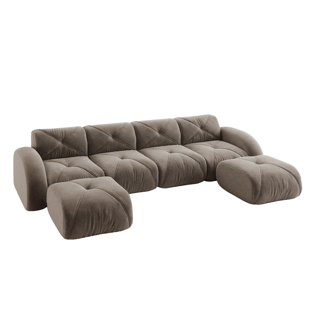 Divano modulare a U - Zephmum- 4 posti, 2 pouf, tessuto comodo, antiscivolo, marrone