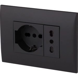 PLACCA C/SUPP PRESA BIPAS+PRESA BIPAS SCHUKO NERO