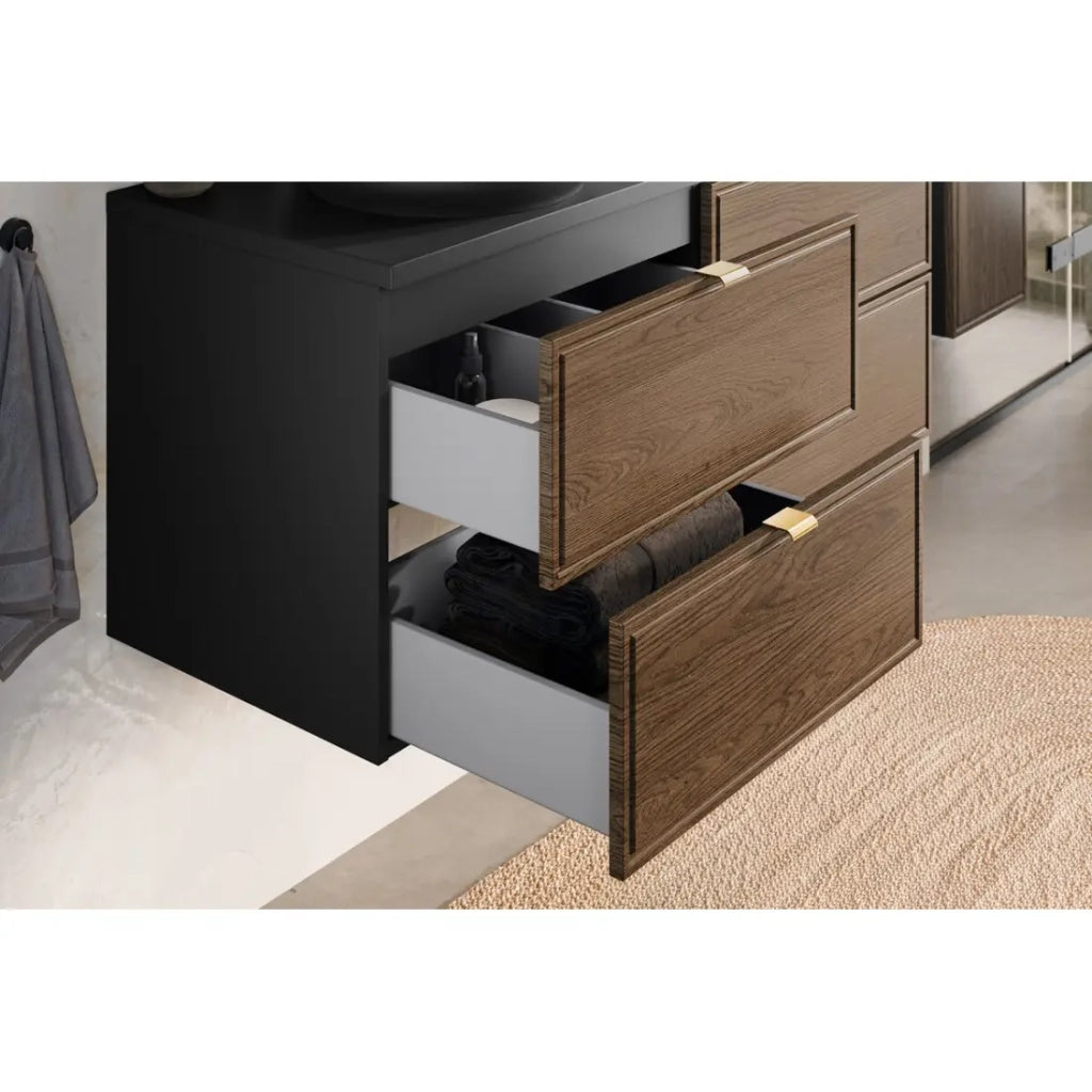 Mobile sotto lavabo SAVIA 60 cm marrone e nero – 2 cassetti – sospesi