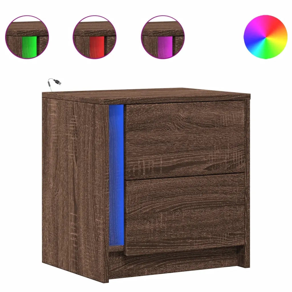 Comodini con Luci LED 2pz Rovere Marrone in Legno Multistrato 852060