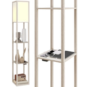 Lampada da Terra con Ripiani e USB ¨C Minimal ¨C Bianco e Rovere