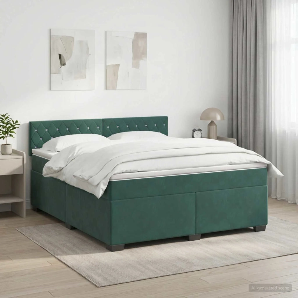 Letto box spring con materasso Verde Scuro 140 x 190 cm Velluto 3450707