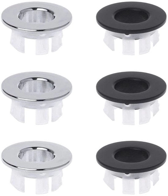 Occhialino per vasca da bagno 6 pezzi - Ring di copertura per vasca da bagno - Copertura per vasca da bagno - Nero/Argento - Adatto per fori da 22mm-24mm - Materiale: Rame/Plastica - Copertura per vasca da bagno