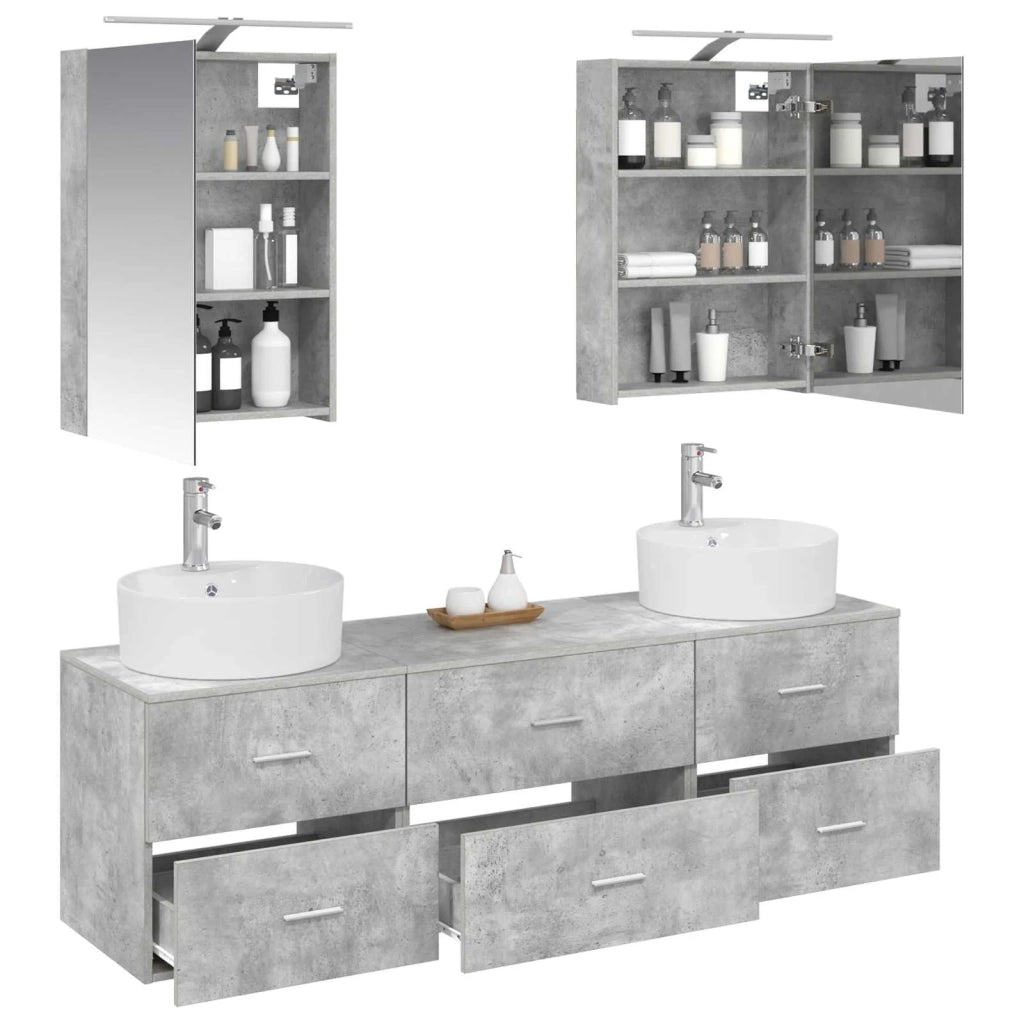 Set di mobili per il bagno 5 pz Grigio Cemento 3406874