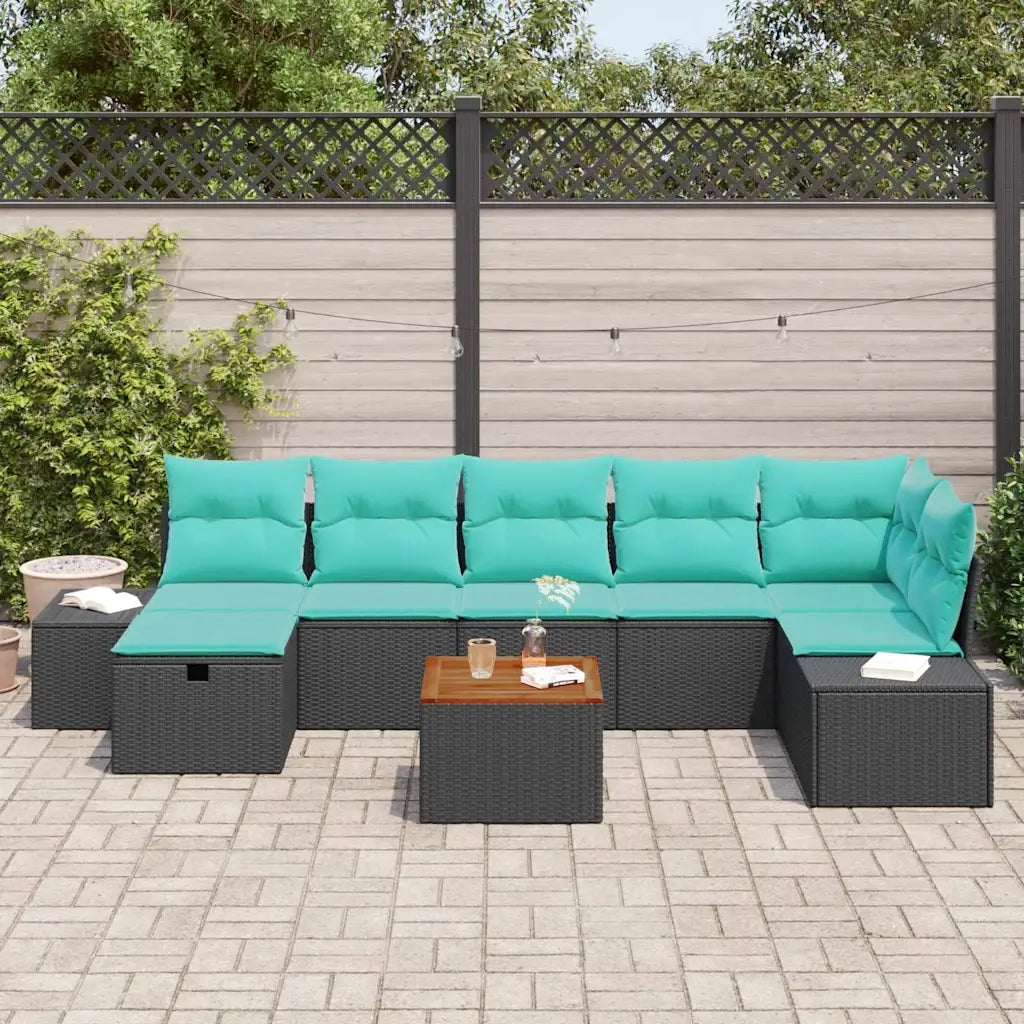 Set Divano da Giardino 8 pz Nero Poly Rattan 3360938