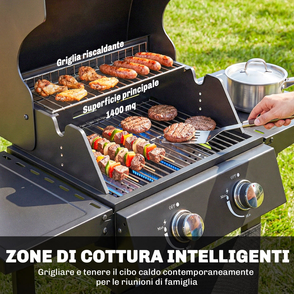 Barbecue Portatile a Gas con 2 Bruciatori ¨C Minimal ¨C Nero
