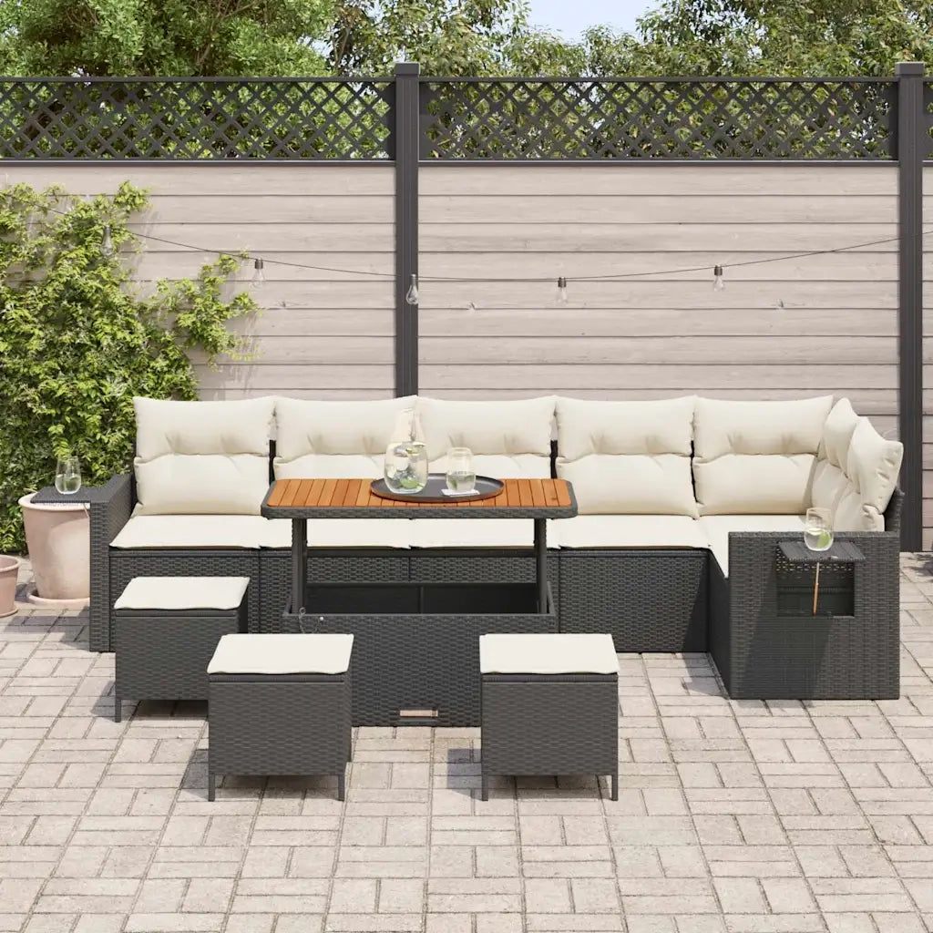 Set Divano da Giardino 12 pcs Nero e Crema polyrattan