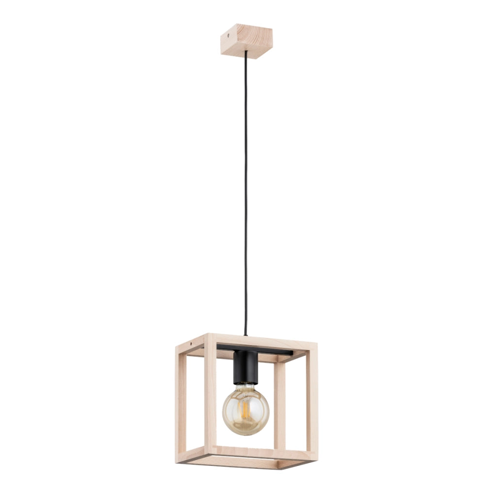 Lampada a sospensione nordica legno quadrata E27 Alfa