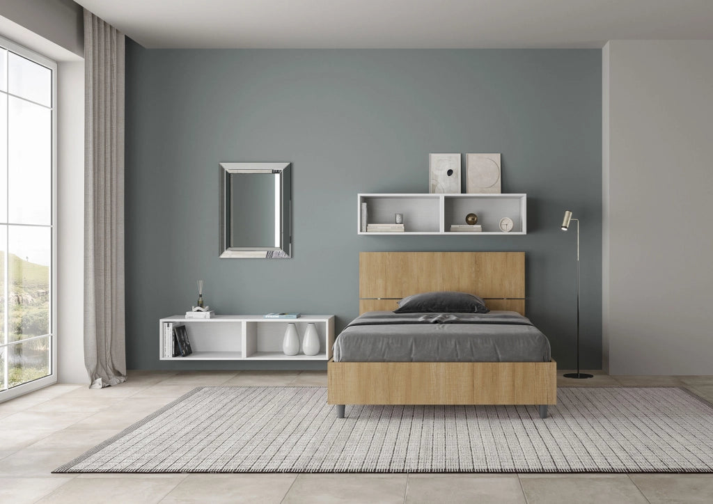 BS COM Letto una piazza e mezza contenitore 120x190 testata dritta quercia
