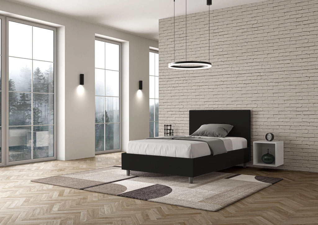 BS COM Letto una piazza e mezza senza rete imbottito 120x200 similpelle nero
