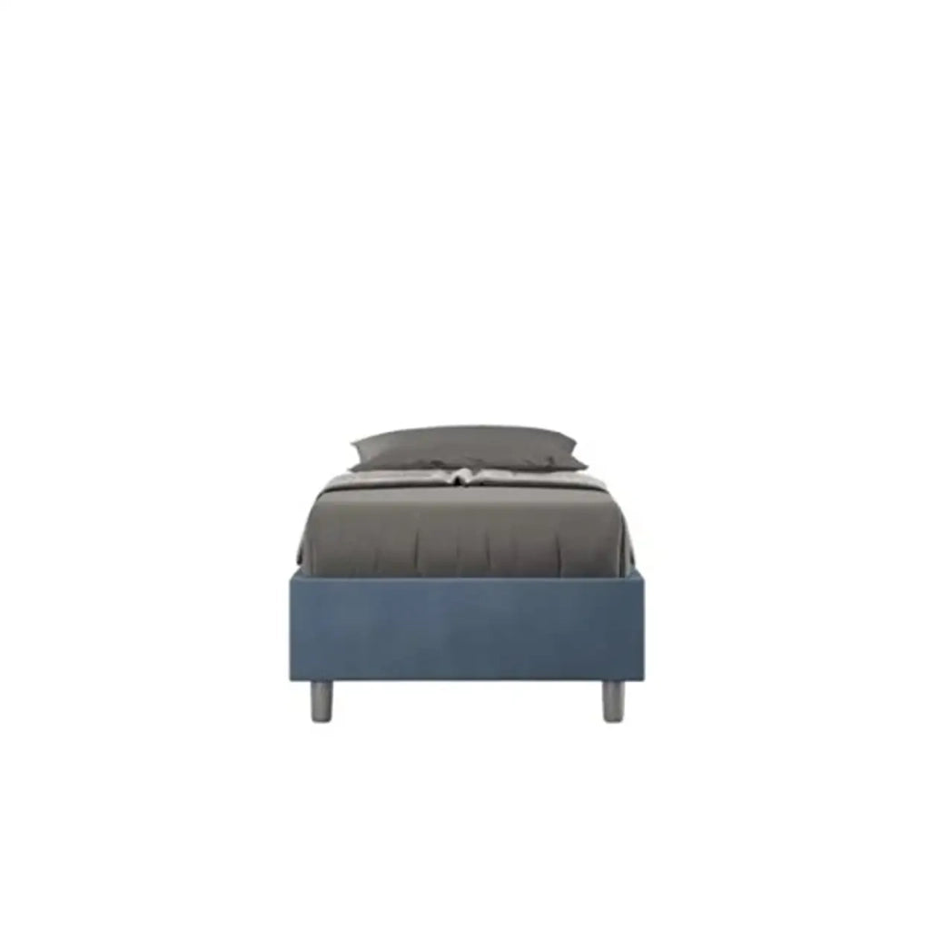 Letto singolo con rete imbottito 80x200 microfibra blu Azelia