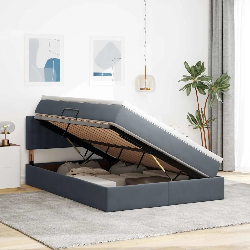 Letto con Contenitore Grigio scuro 140 x 190 cm Velluto