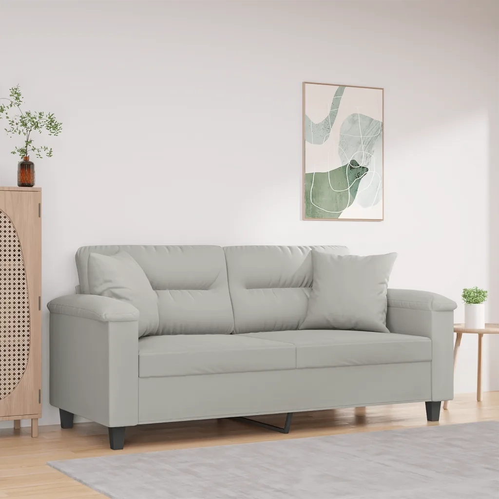 Divano 2 Posti Cuscini-Sofa 2 Posti con CusciniGrigio Chiaro 140 cm Tessuto Microfibra
