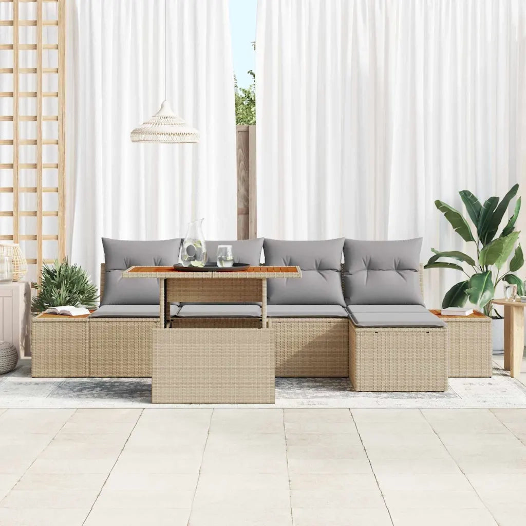 Set da Pranzo per Giardino con cuscino 6 pcs Beige e grigio