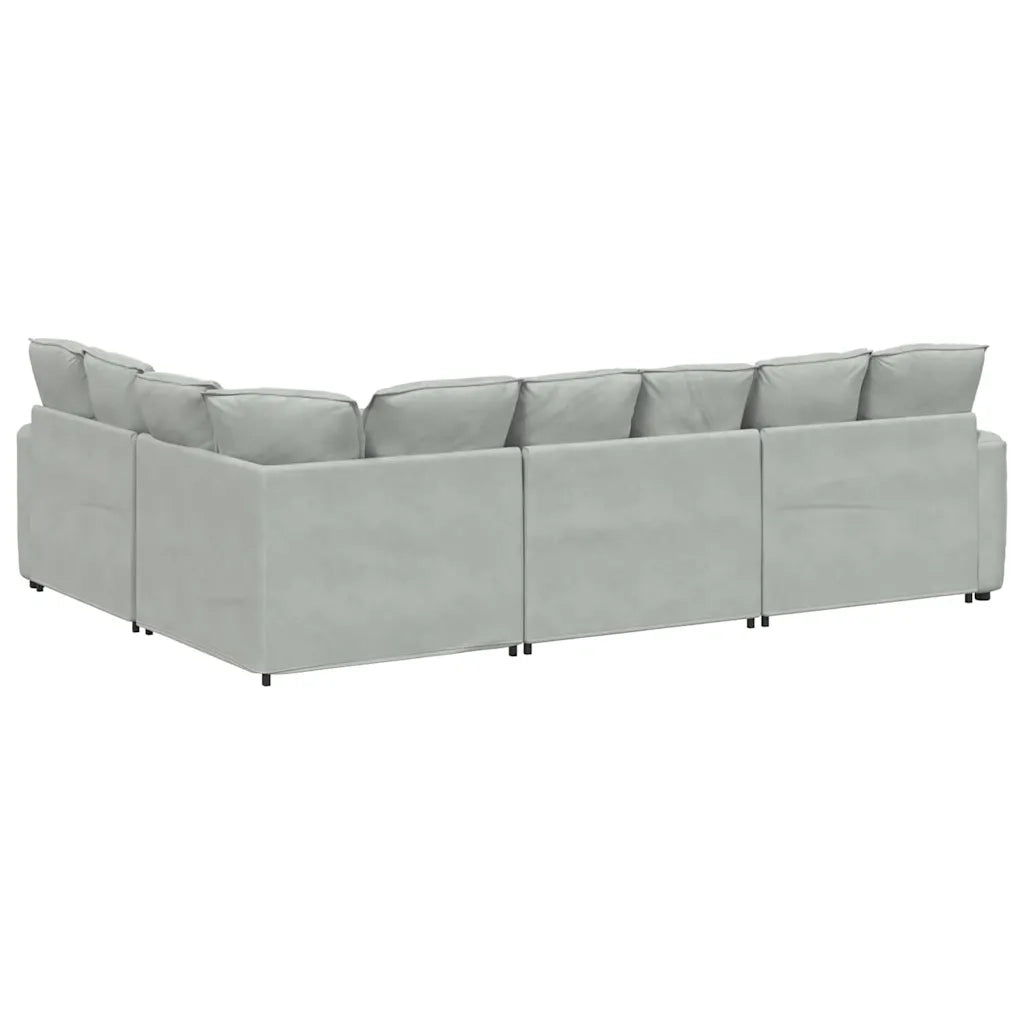 Divano Modulare con Cuscini in Velluto Grigio Chiaro 3321159