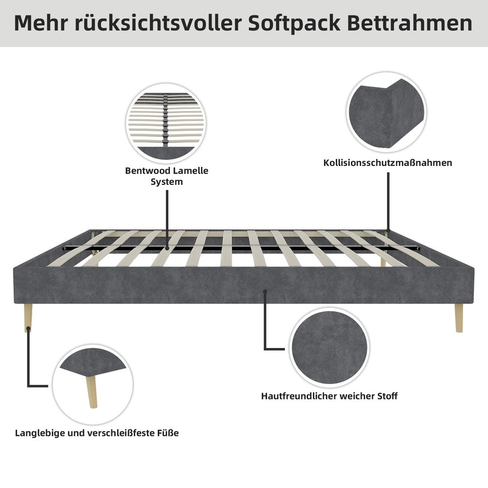 Letto Contenitore ¨C MINIMAL ¨C Grigio, Velluto, 160x200