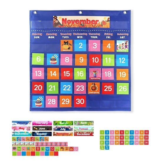 Pianificatore di Attività Calendario Mensile - 88 Carte - Nylon Duraturo - Decorazione per Feste - Giocattoli Educativi - Facile da Appendere - Calendario Klask