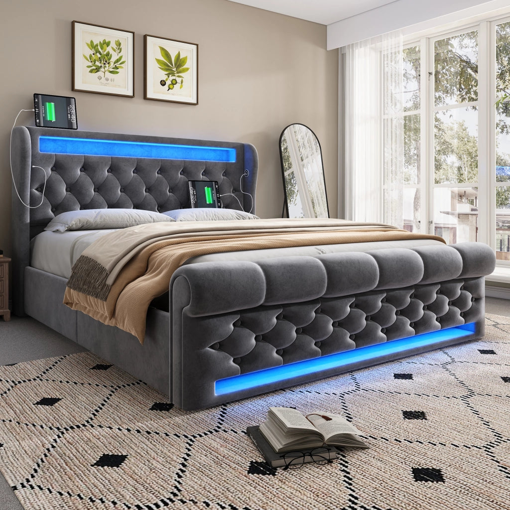 letto imbottito velluto grigio 140 x 200 cm