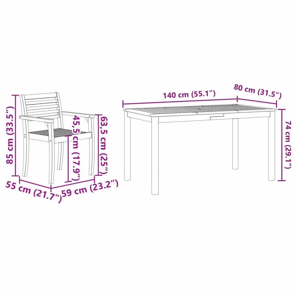 Set da Pranzo per Giardino 5 pcs Marrone