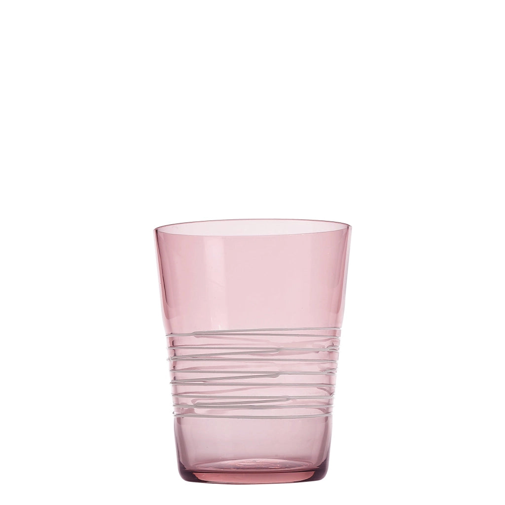 Set 6 Bicchieri Filante Tumbler in Vetro Colorato Ametista con Decorazioni a Mano in Filo Bianco, Design Elegante e Resistente per Tavola Moderna