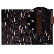 Tappeto in pelle marrone con spago di lana 140 x 200 cm patchwork rustico
