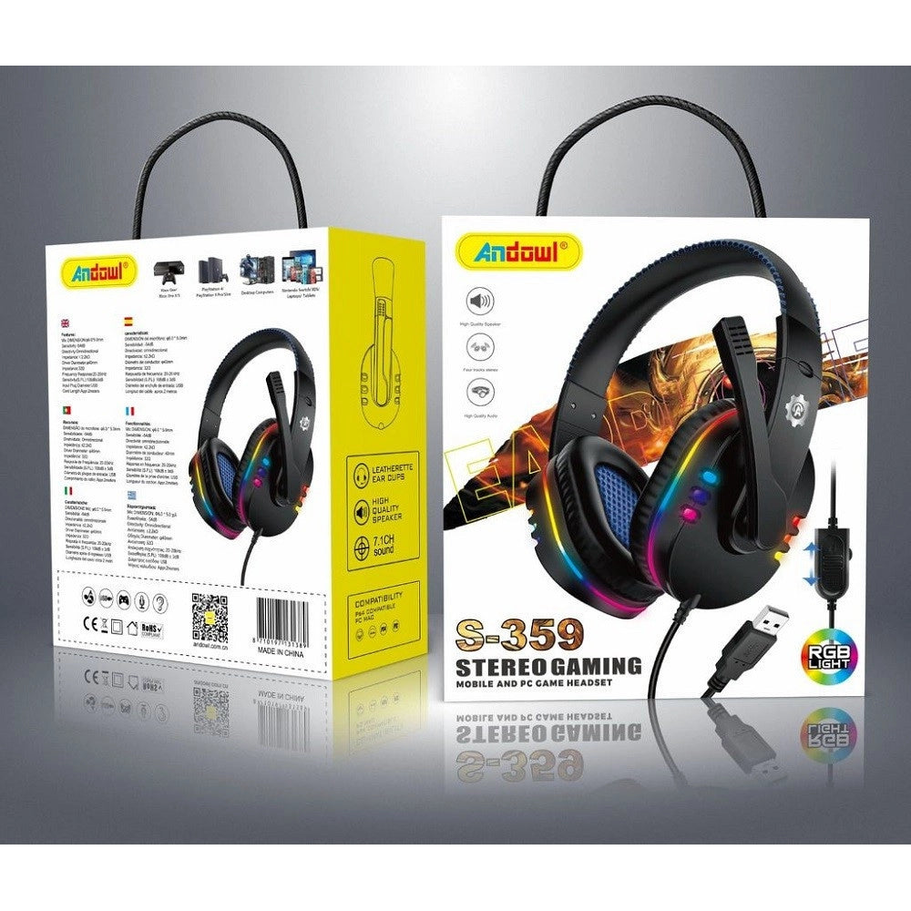 Trade Shop - Cuffie Gioco Gaming Over-ear Stereo Porta Usb Luci Led Rgb Per Pc Ps3 Ps4 S-359 -