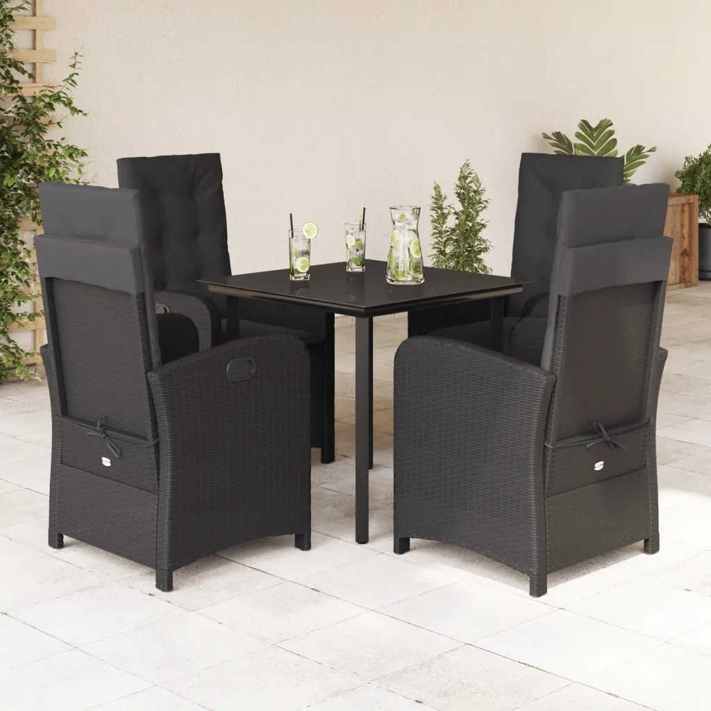 Set da Pranzo da Giardino 5 pz Nero con Cuscini in Polyrattan 3212321