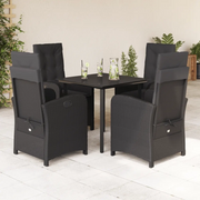 Set da Pranzo da Giardino 5 pz Nero con Cuscini in Polyrattan 3212321