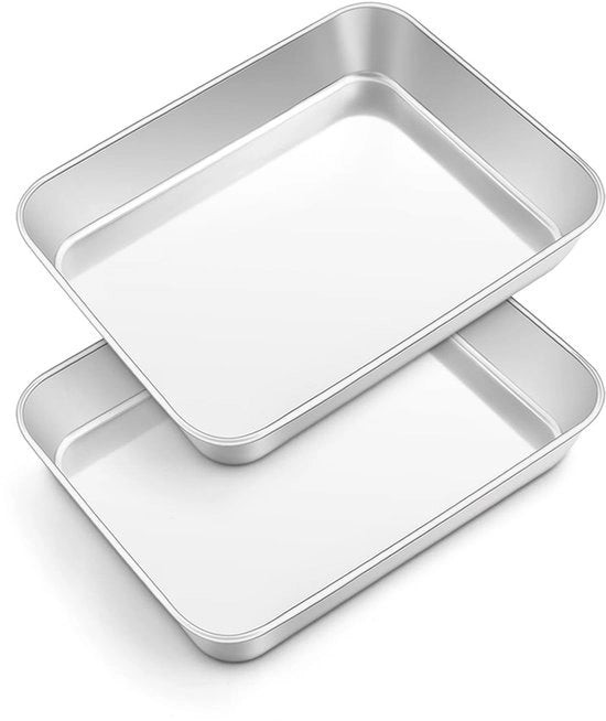 Set di piatti in acciaio inossidabile per forno - 2 pezzi - piatto fondo profondo - resistente alla lavastoviglie - 23,8 x 18 x 5 cm - forma a cassetta