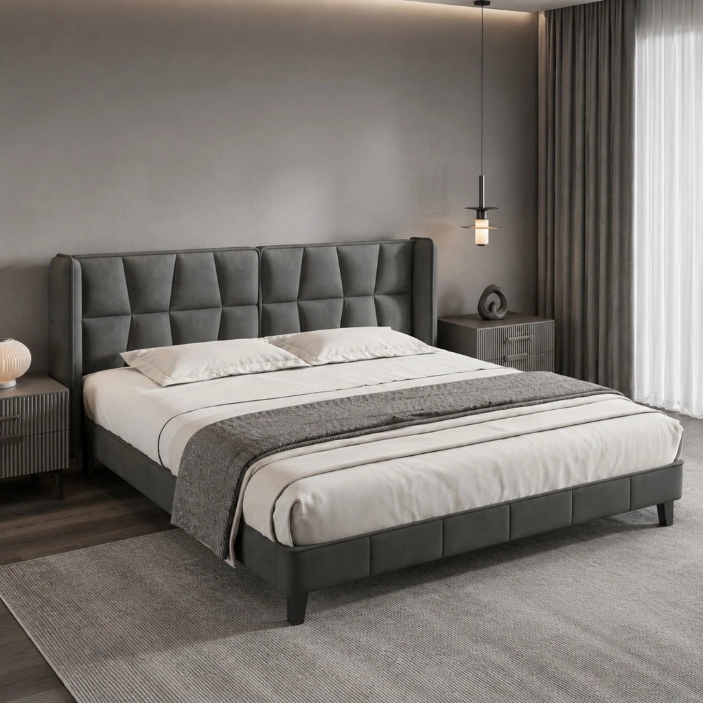 LETTO Imbottito 180x200 cm in Velluto Grigio con Rete a Doghe
