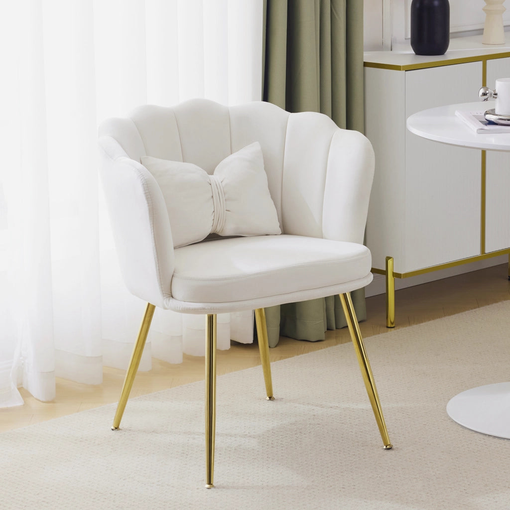 Poltrona con Cuscino Farfalla e Schienale a Petali, Design Ergonomico, in Velluto, Beige