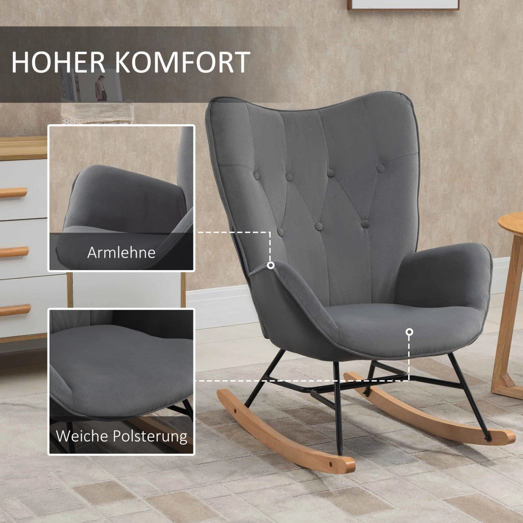 Poltrona a Dondolo in Velluto ¨C Minimal ¨C Grigio Scuro