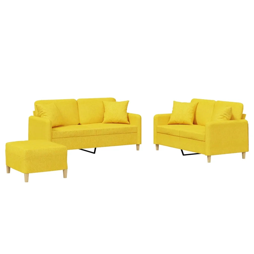 Set di Divani 3 pz con Cuscini Giallo Chiaro in Tessuto 3202115