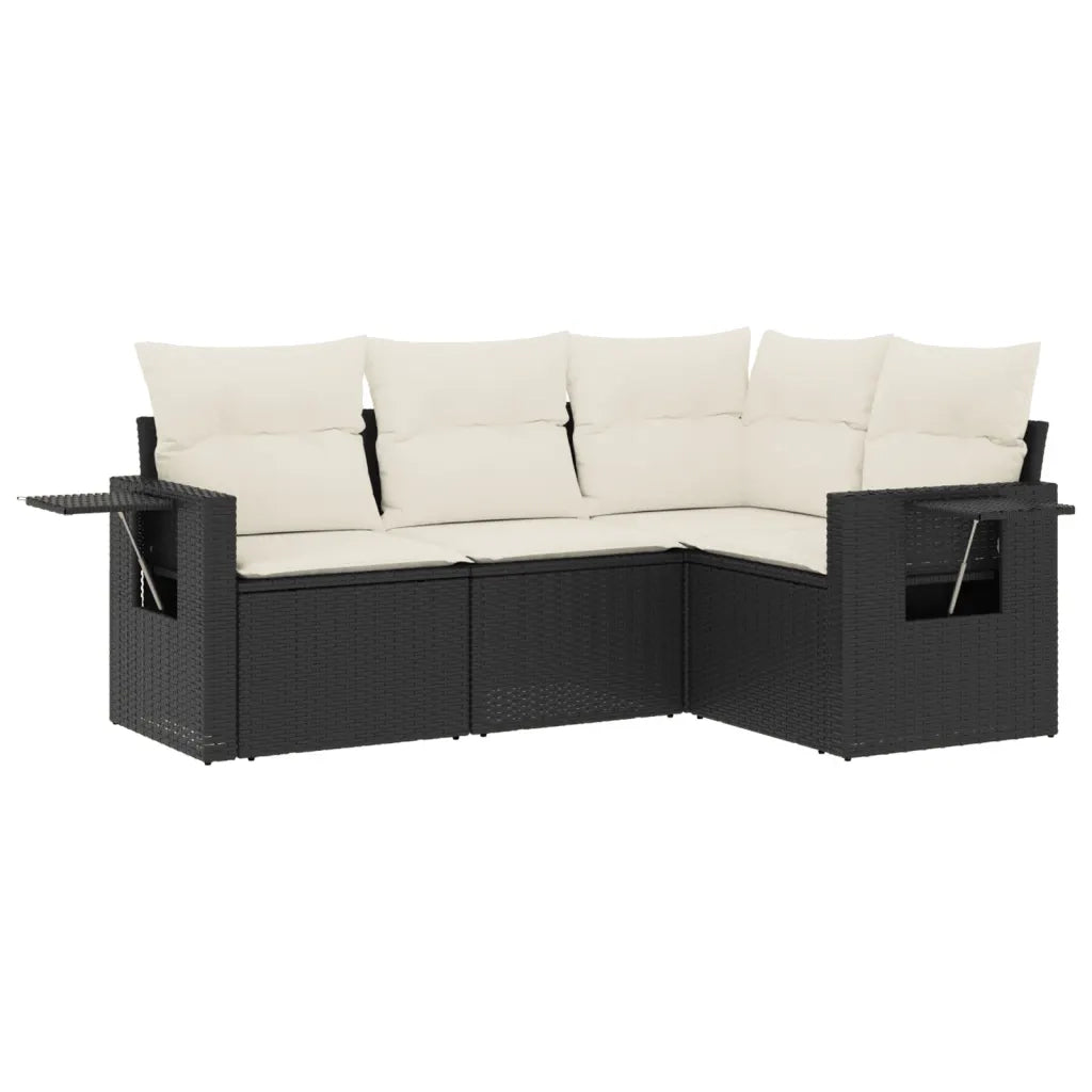 Set Divani da Giardino 4 pz con Cuscini Nero in Polyrattan