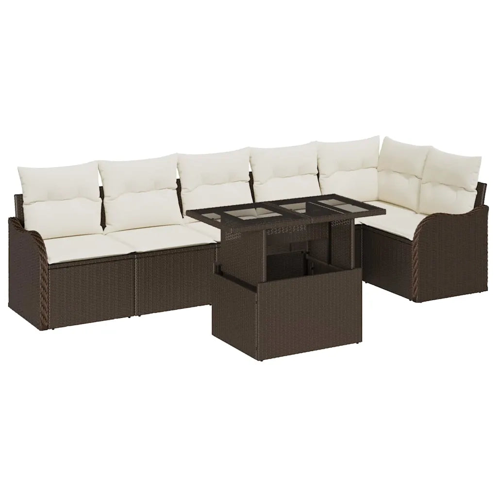 Set Divano da Giardino 7 pcs Marrone Rattan in Polipropilene