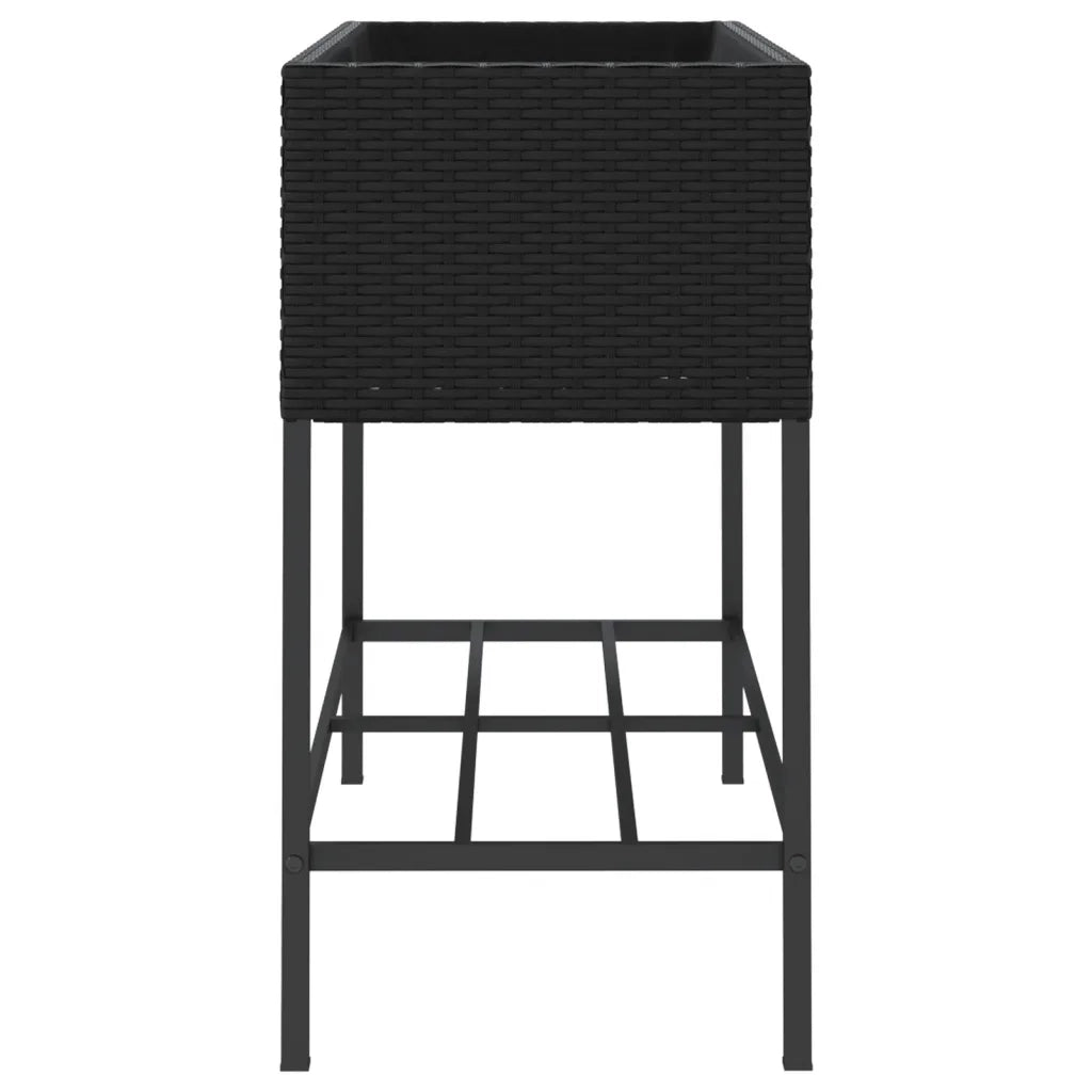 Fioriera da Giardino con Ripiano Nera in Polyrattan 366384
