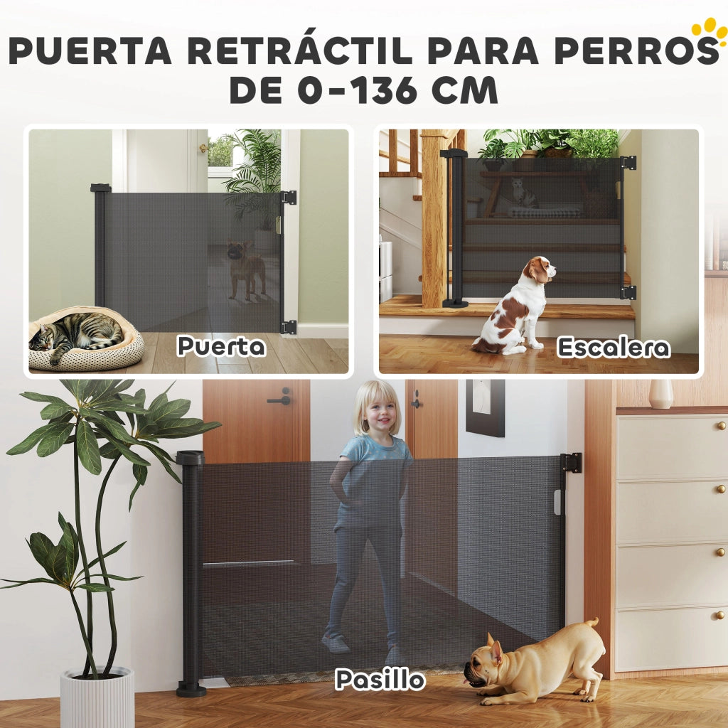 Barriera di Sicurezza per Cani Retrattile ¨C Minimal ¨C Nero 142x10x87 cm