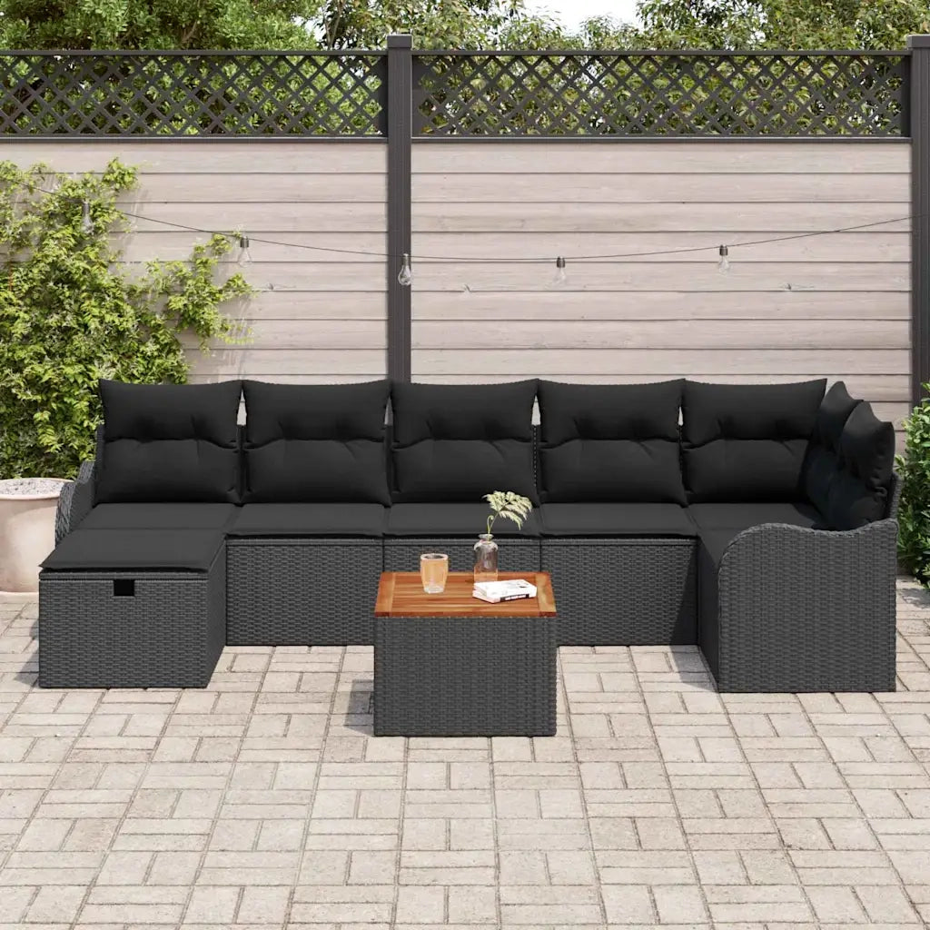 Set Divano da Giardino con cuscino 8 pcs Nero polyrattan