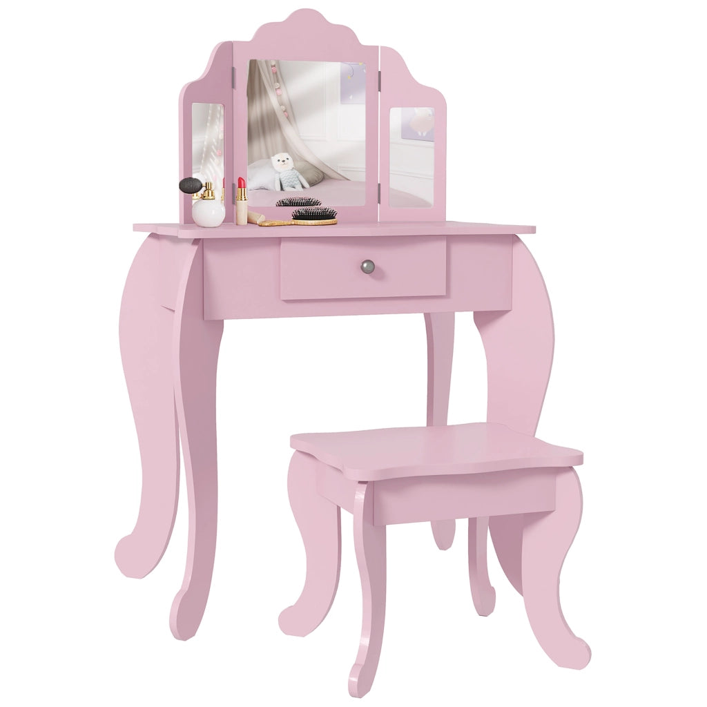 Tocador Bambini con Specchio e Cassetto ¨C Minimal ¨C Rosa 60x45x80