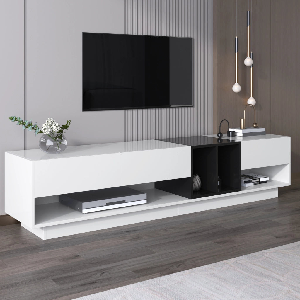 Mobile TV Lowboard ¨C MINIMAL ¨C Bianco Lucido e Nero, Cassetti e Vani