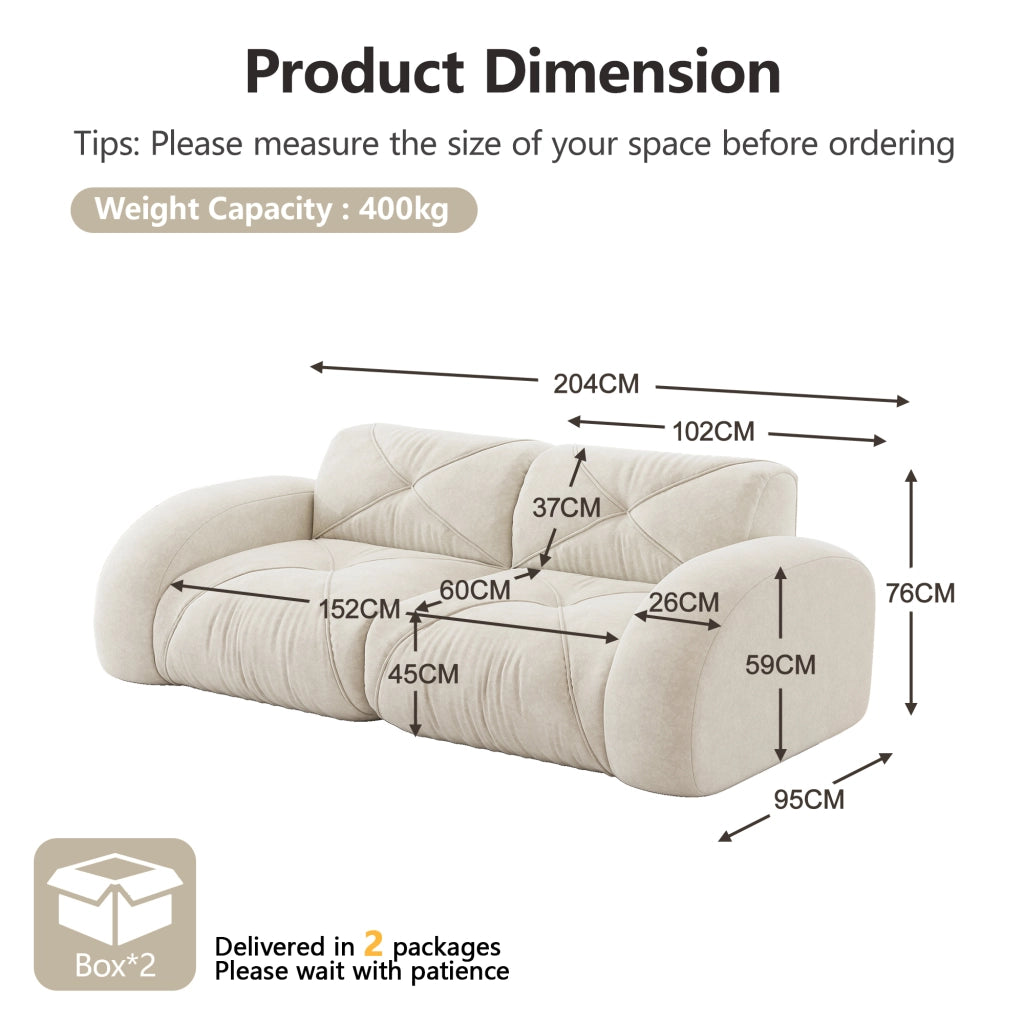 Divano modulare 2 posti senza struttura; schiuma 32D; tessuto chenille; design antiscivolo; beige chiaro
