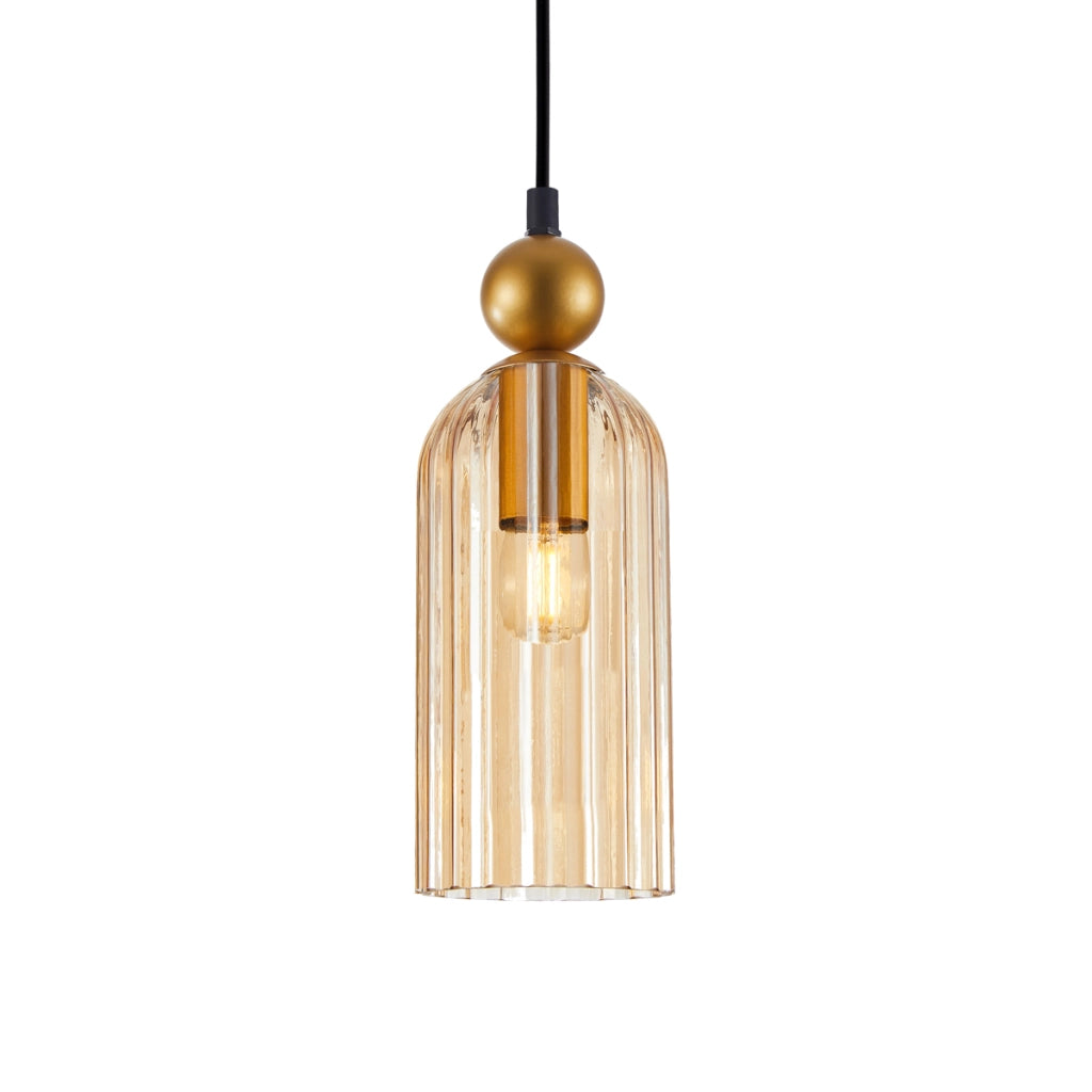 Lampada a sospensione Narisa Italux oro/nera vetro ambra E27