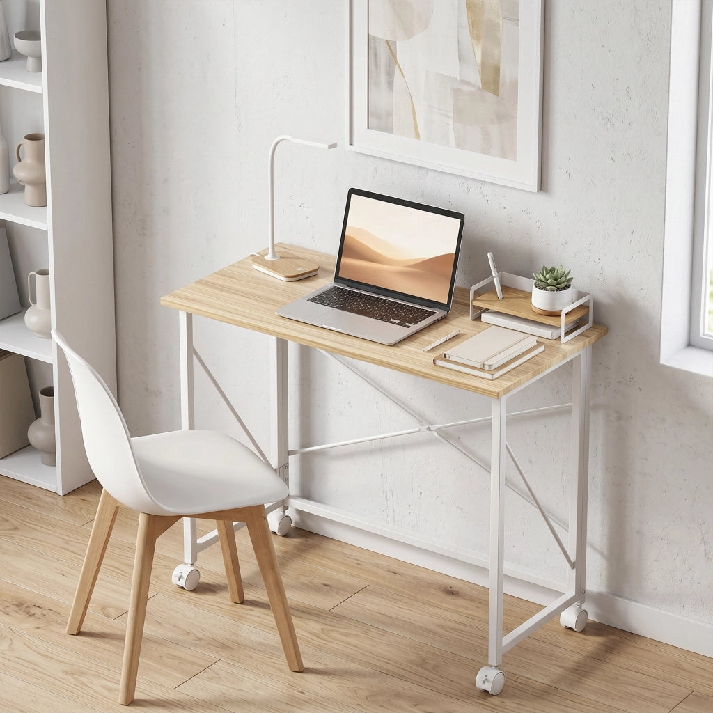 Scrivania pieghevole con ruote ¨C zephmum ¨C MDF acciaio naturale 80x50x75
