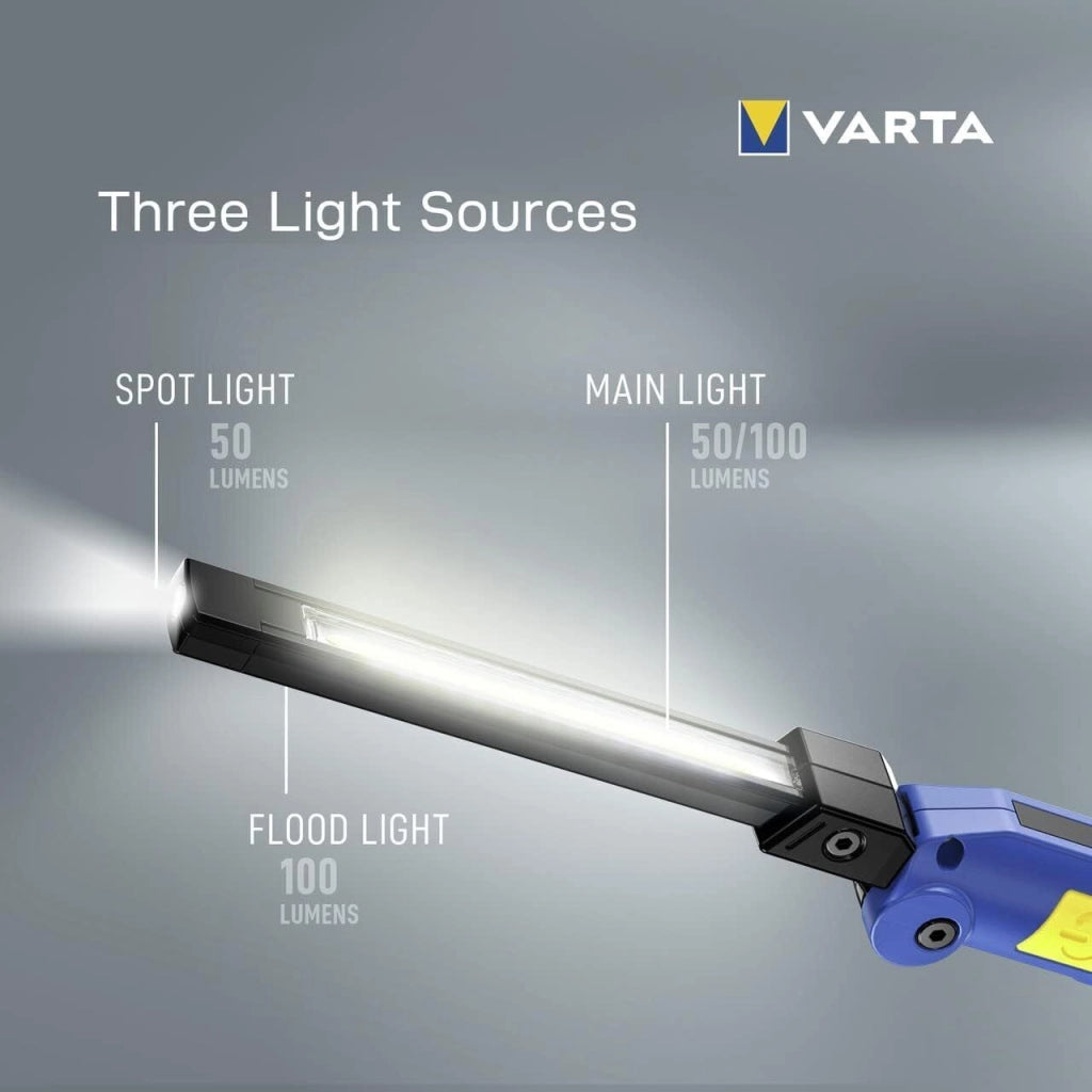 Varta 18649101401 Work Flex Luce da lavoro portatile LED 100 lm batteria integrata ricaricabile USB tipo C IP54 magnete integrato colore Nero