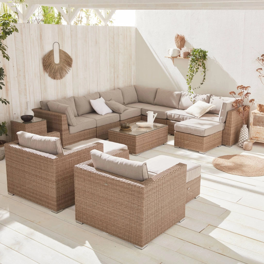 Salotto da giardino premium in resina intrecciata, 12-14 posti, beige