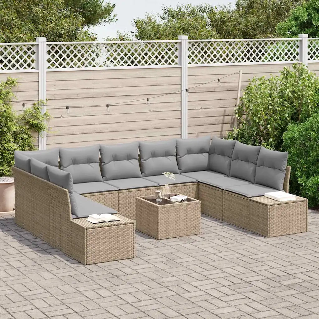 Set Divano da Giardino 9 pcs Beige e Grigio Chiaro Polyrattan 3355899