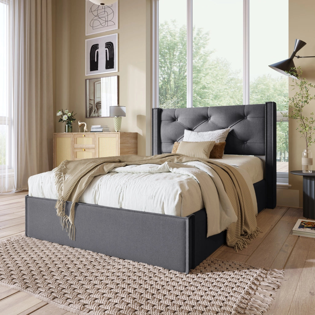 LETTO Imbottito con contenitore 90x200 cm Cotone Grigio